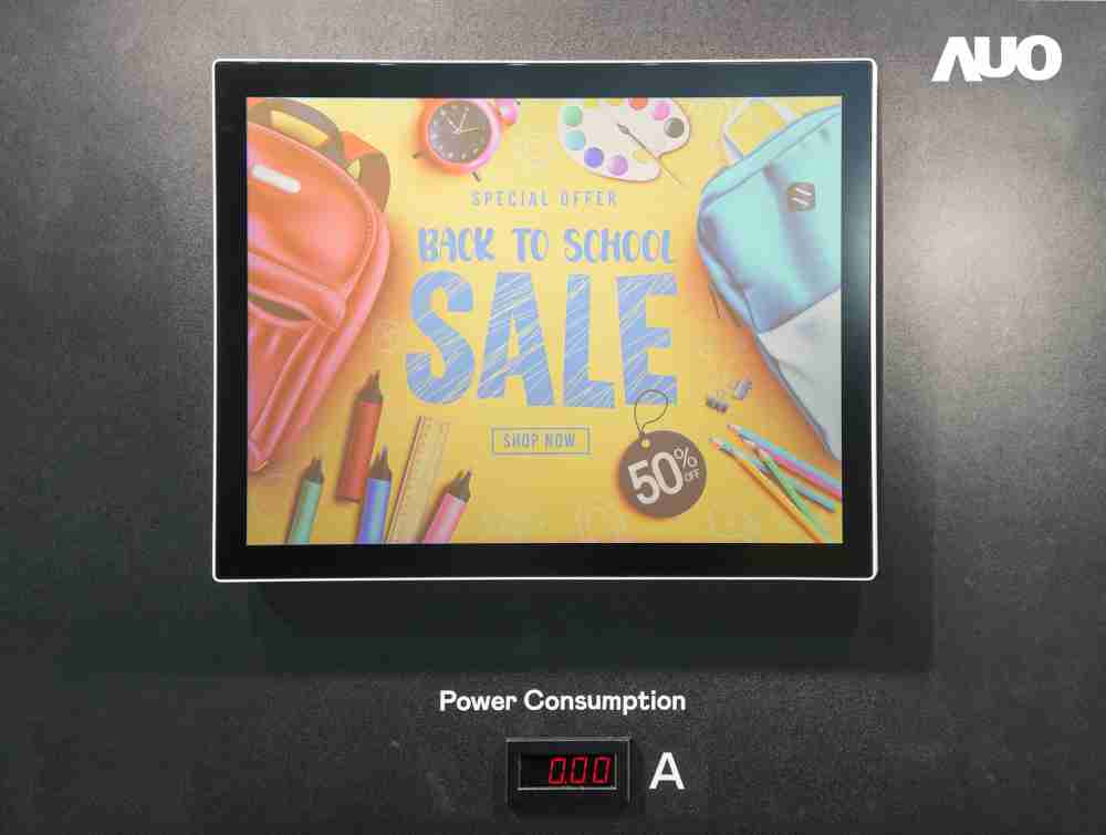 汇旺支付展示胆固醇液晶超低耗能户外全彩显示器，，ChLC（胆固醇液晶）以双稳态技术使静态显示零功耗，，具省电、、、、高彩度、、、、环保的特性，，，还整合软硬件系统解决方案，，可透过单一云端平台管理